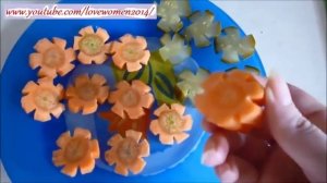 Украшения стола. Цветы из моркови и огурцов.  Как красиво нарезать овощи.