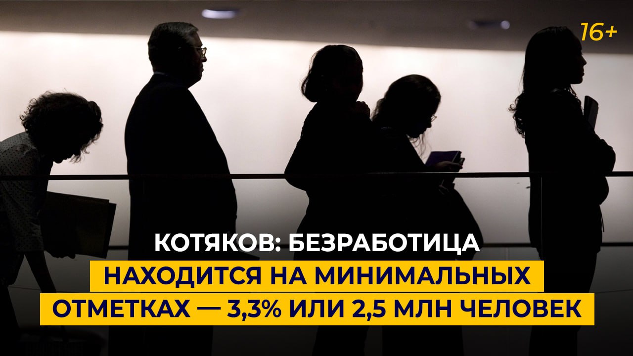 Котяков: безработица находится на минимальных отметках — 3,3% или 2,5 млн человек