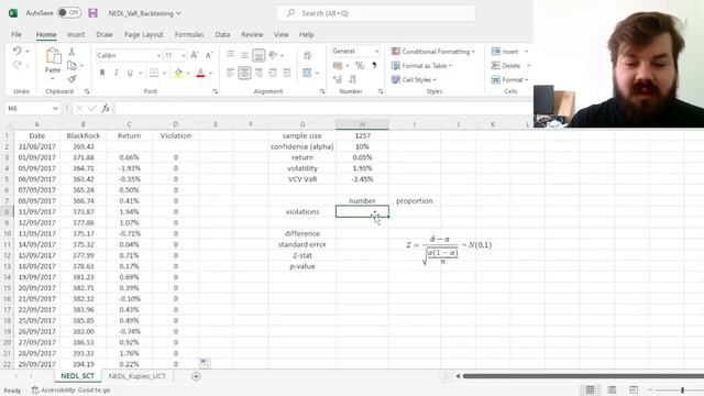 Backtesting Value-at-Risk: Standard coverage test (Excel)