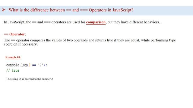 Difference between == and === Operators in JavaScript #javascript #javascriptinterviewquestions