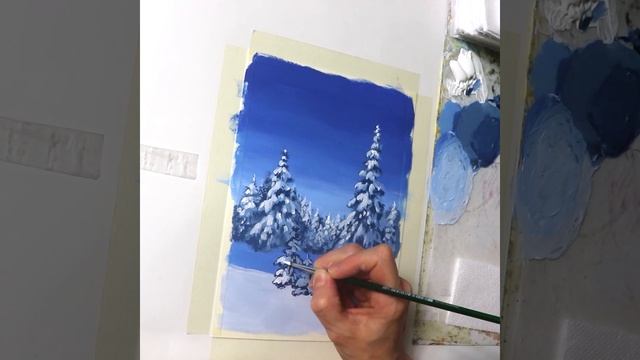 Зимний пейзаж акрилом смотреть онлайн