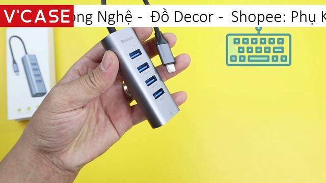 Trên Tay Hub chuyển Type C to USB 3.0 và HDMI (Type C to USB 3.0 x4 Ports + HDMI 4K, 5 in 1) BASEUS