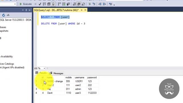 Delete Data In C# Using SQL | OOP | C# Tutorial | Tutorial in Tamil | Tamil Programmer