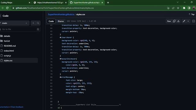 Frontend Test: Superhero Hunter coding ninjas program....