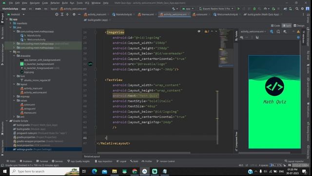 Math Quiz App Android Studio Kotlin Part - 1 Design Welcome or Splash Screen