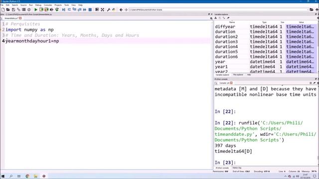 Python and NumPy Working with Time, Date and Duration