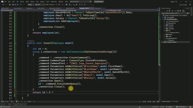 CRUD Operations Using ASP.NET Core And ADO.NET | Insert data with SQL Stored Procedure | .Net 7.0