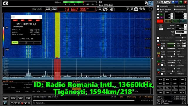 01.04.2023 15:06UTC, [22m, DRM], Международное Радио Румынии в DRM режиме, 13660кГц, 1594км