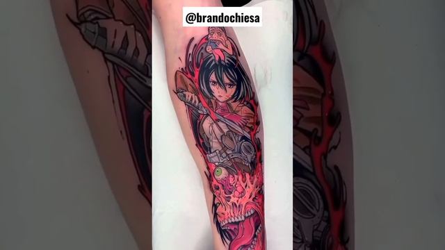 ?MIKASA❌️EREN - SHINGEKI NO KYOJIN Anime TATTOO? by @brandochiesa #shorts