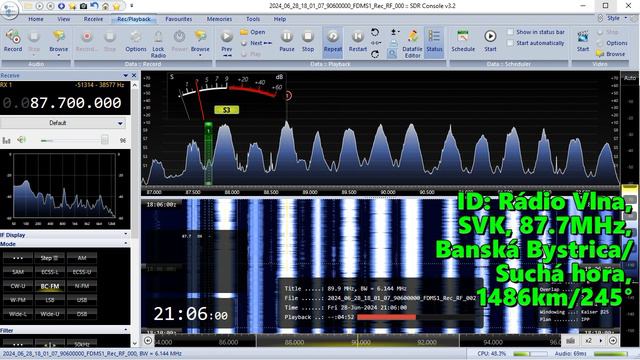 28.06.2024 18:05UTC, [Es], Rádio Vlna, Словакия, 87.7МГц, 1486км