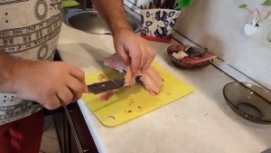А-ля строганина из горбуши,или любой(на ваш вкус)рыбы.