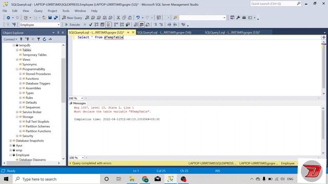 SQL Tutorial 31 | Table Variable,Temp Table | Tamil