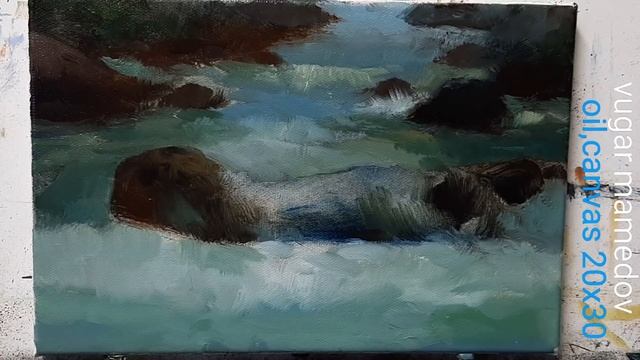Рисуем горную речку. Drawing a mountain riverу. Мастер-классы по живописи художника Вугара Мамедова