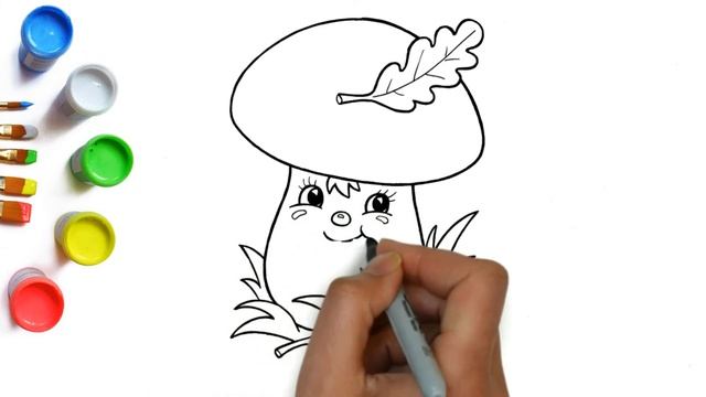 Как нарисовать гриб с листочками осенние рисунки для уроков рисования с детьми в школе на тему осен смотреть онлайн