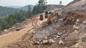 Amazing 90% Huge Stone Moving By Power Bulldozer Excavator For Mountain Road Building Technology