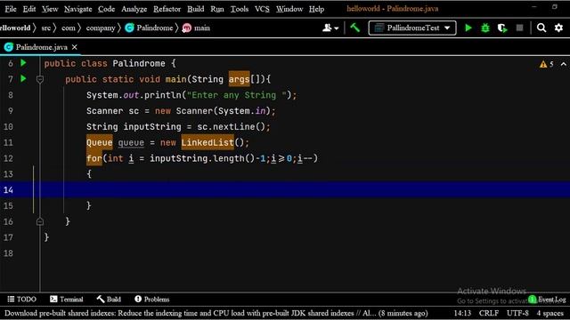 java program to check palindrome string using  Queue