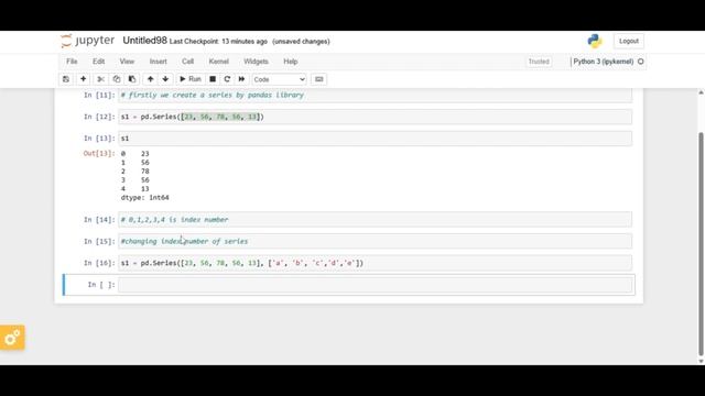 Create Series and DataFrame In Python Jupyter notebook Pandas Library