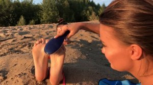 Veronika Buried by Kristi and feet tickled! Public beach tickling preview