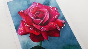 Красная роза АКВАРЕЛЬЮ //Red rose WATERCOLOR .
