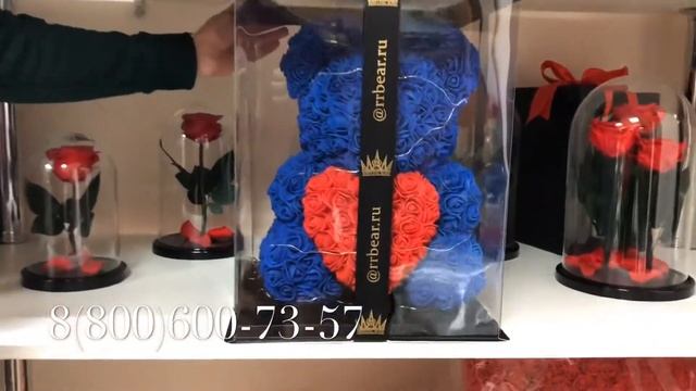 Обзор, Синий Мишка из роз с сердцем 40 см | Отличное качество сборки