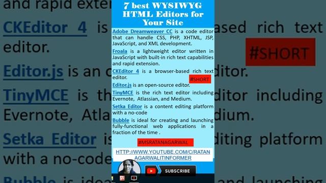 7 best WYSIWYG HTML Editors for Your Site| #SHORT |RATAN AGARWAL IT INFORMER