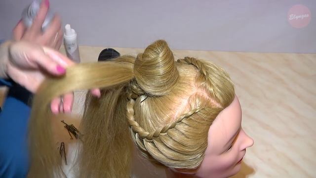 Прическа с цветком из волос и плетением / Hairstyle with a flower from her hair and braided смотреть онлайн