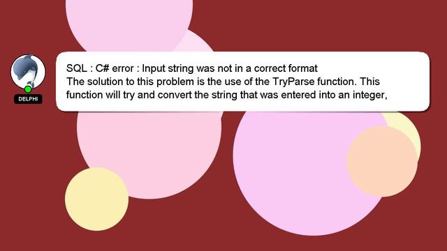 SQL : C# error : Input string was not in a correct format смотреть онлайн
