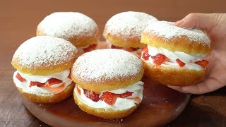 [Нет духовки] Пончик с клубничным кремом  Секрет пышного теста для хлеба