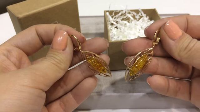 Серьги 2948 из красного золота 585 пробы с янтарем смотреть онлайн