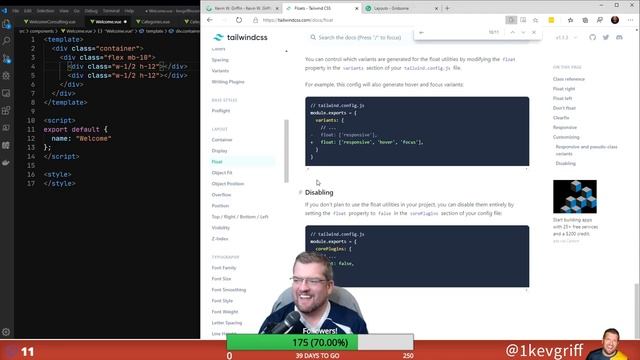 LIVE with Griff: Playing with TailwindCSS for my GridsomeVueJS-based personal site