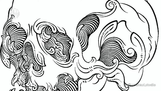 Create Skull & Lotus design for atshirt and merchandise, part 1: inking procces. смотреть онлайн