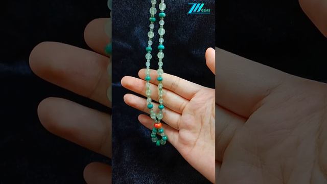 Natural turquoise   spiny oyster Tourmaline Rubellite Apyrite  Prehnite  handmade necklace gift 01