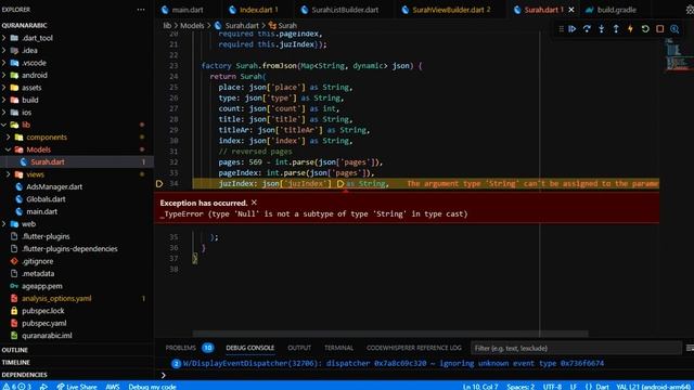 learn flutter. _TypeError (type 'Null' is not a subtype of type 'String' in type cast)