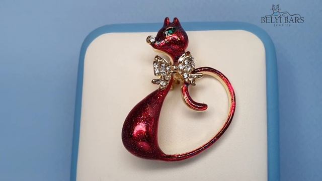 Брошь красная кошка