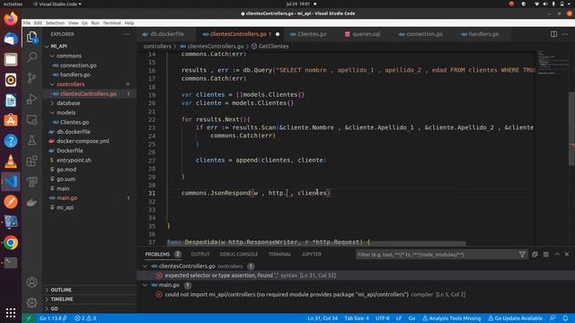 Golang Mysql Docker api rest Crud
