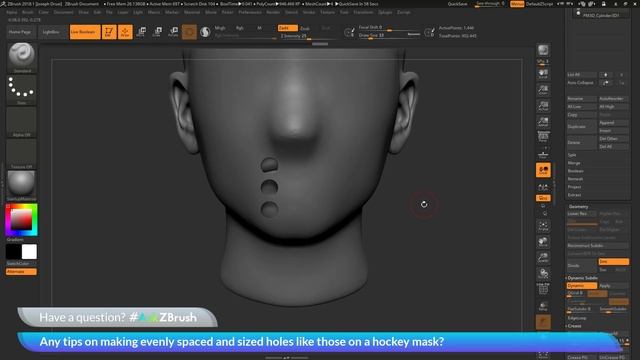 #AskZBrush: “Any tips on making evenly spaced and sized holes like those on a hockey mask?”