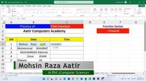 ?️ Trim Function Explained in Urdu / Hindi | Learn MS Excel with Aatir Academy 2022