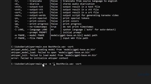 Use Whisper cpp to automatically generate video subtitles on Windows.