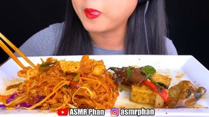 ASMR EGGPLANT & TOFU with SPICY PAD THAI NOODLES 먹방 MUKBANG Eating Sounds (NO TALKING) ASMR Phan