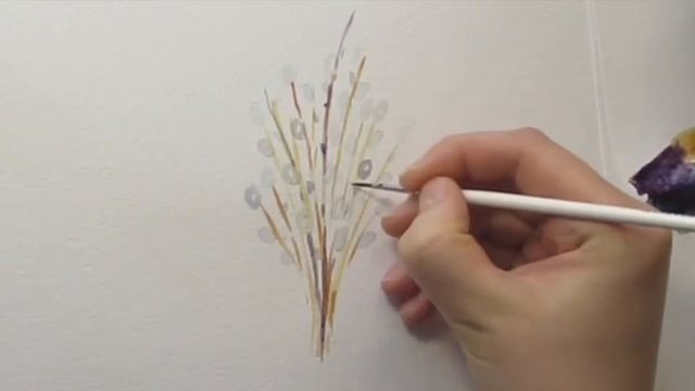 Акварель для начинающих. Как нарисовать букет вербы