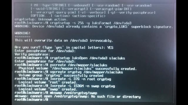 Установка Slackware 15 на зашифрованный раздел диска. смотреть онлайн