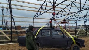 Ангар под нагрузкой сломается или нет? проверили прочность ферм...