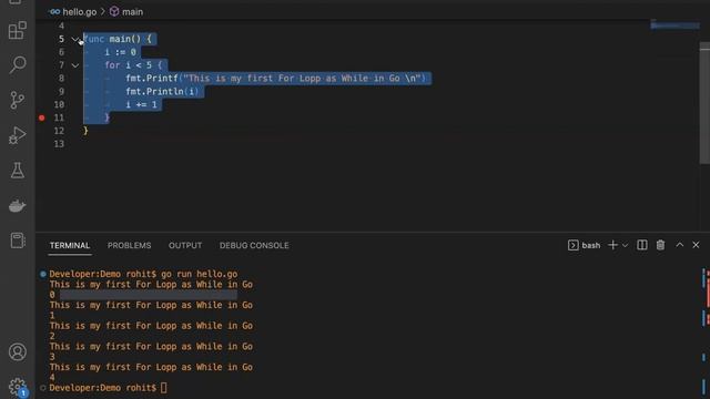 loop in go | go for loop