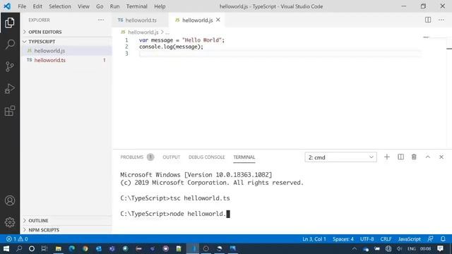 TypeScript Tutorial | First Program : HelloWorld