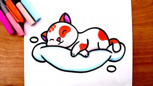 Как нарисовать милого спящего котенка. Рисунки для детей