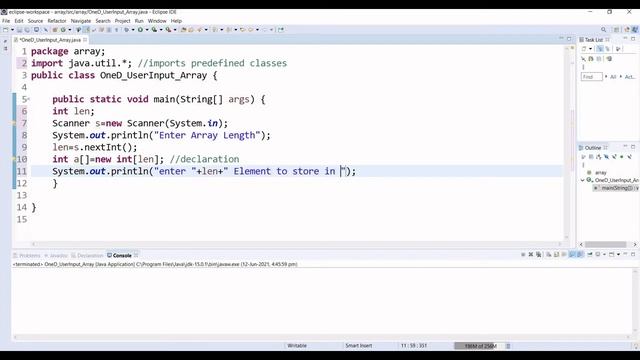 User Input array in java | use scanner class array | one dimensional array