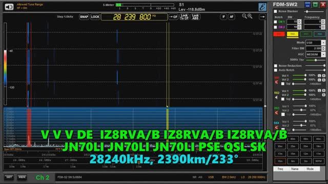 18.03.2023 09:34UTC, [10m, bcn], Радиолюбительский маяк IZ8RVA/B, Италия, 28240кГц, 2390км