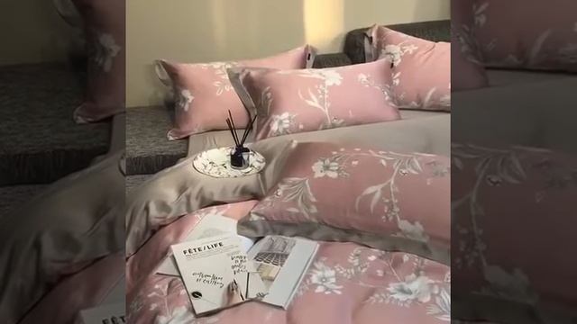 Тенсел (Эвкалиптовое волокно) Пудрово-розовый с цветами смотреть онлайн