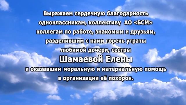 БЛАГОДАРНОСТЬ ОТ СЕМЬИ ШАМАЕВОЙ Е.