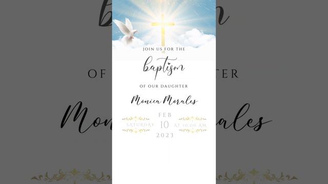 Animated Baptism Invitation, Easy Edit,Download,Blue Sky Gold Cross